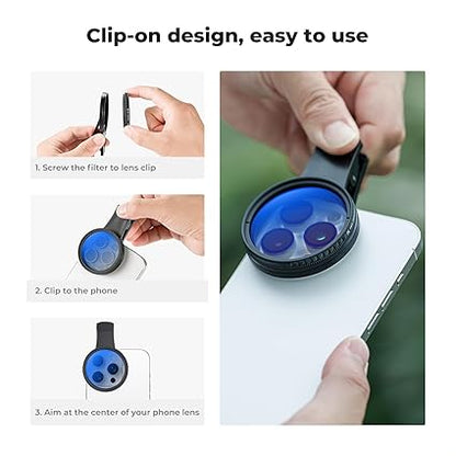 Step-by-step guide on how to use a clip-on phone lens filter.
