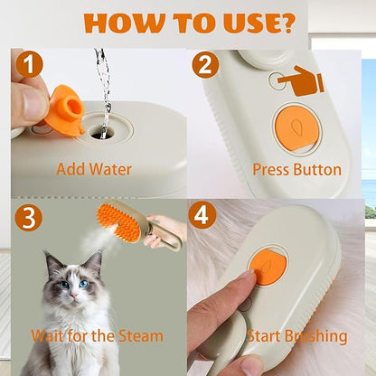 Steam Pet Grooming Brush – Detangling & Shedding Care