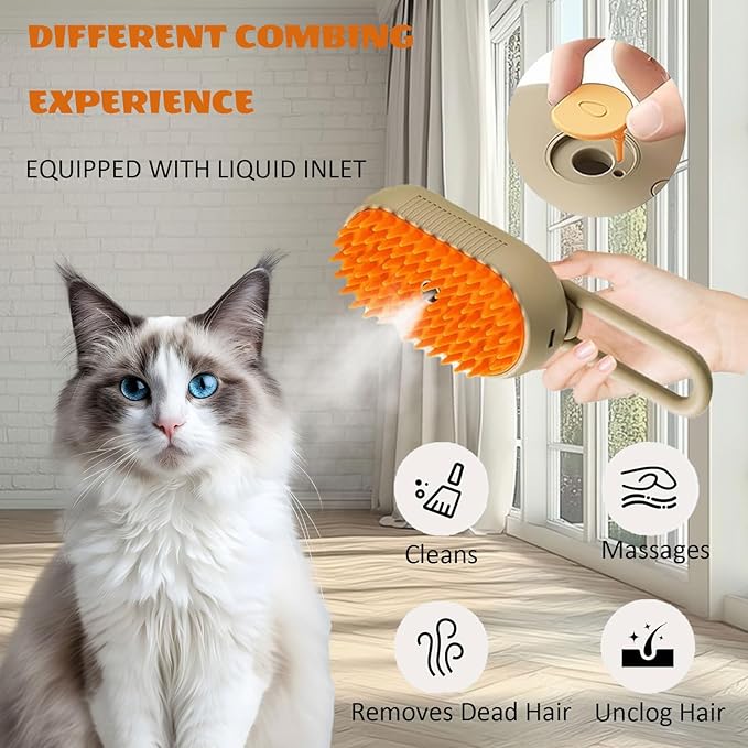 Steam Pet Grooming Brush – Detangling & Shedding Care